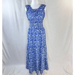 Indigo & Lace Size M Maxi Dress Blue Embroidered Smocked Floral Tiered Coquette